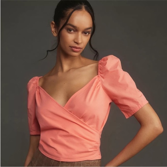 Anthropologie Tops - NWT By Anthropologie Puff-Sleeve Wrap Top Pink Rose